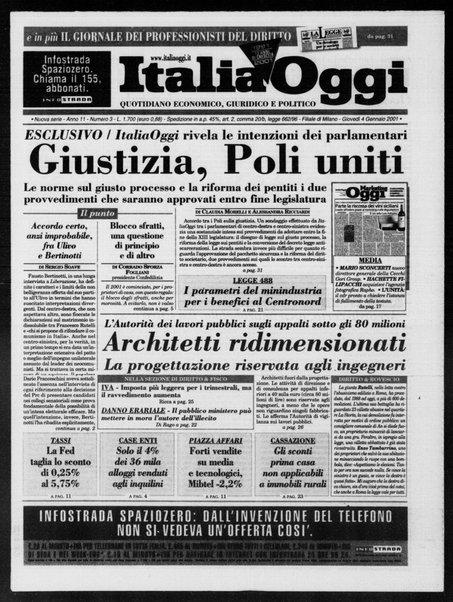 Italia oggi : quotidiano di economia finanza e politica